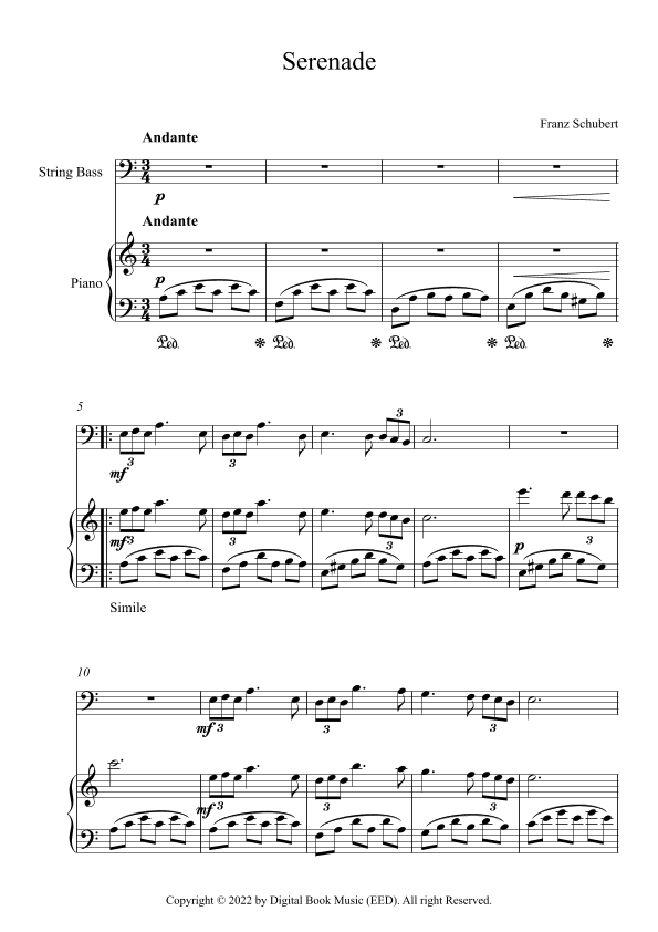 Serenade - Franz Schubert (String Bass + Piano) (arr. Digital Book Music)