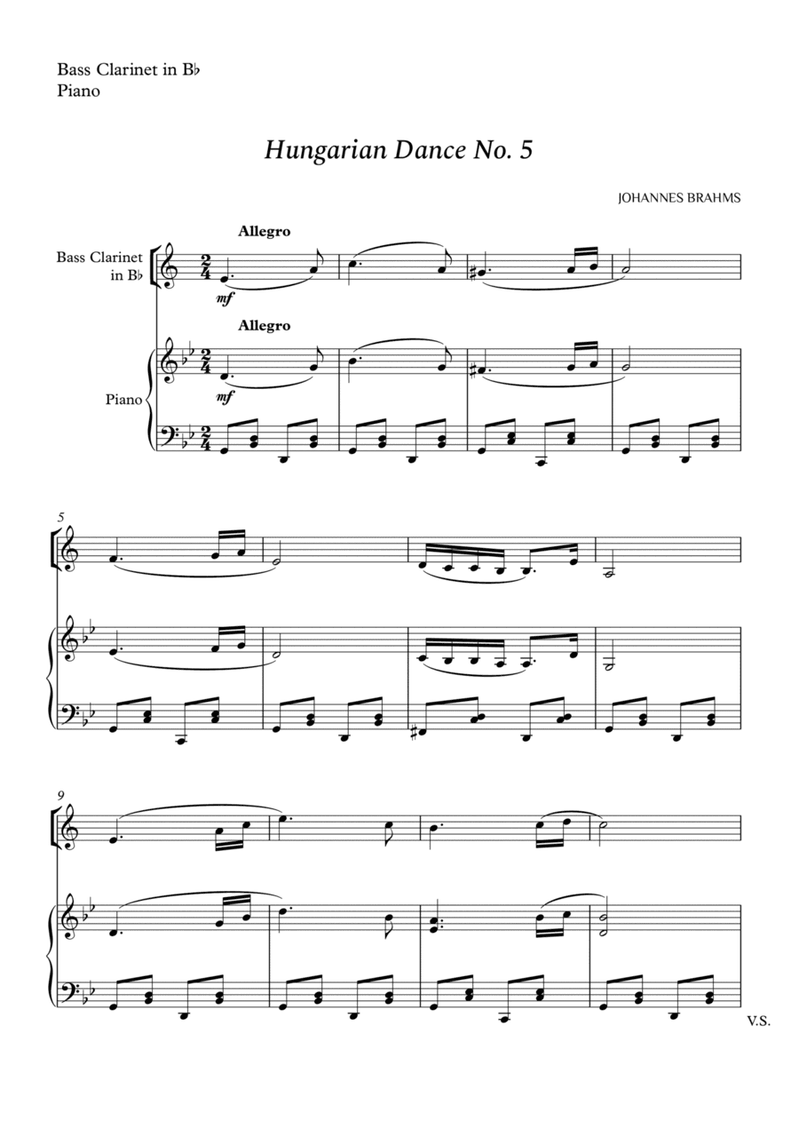Hungarian Dance No. 5 for Bass Clarinet in Bb and Piano (arr. Cássio Silva Chaves)