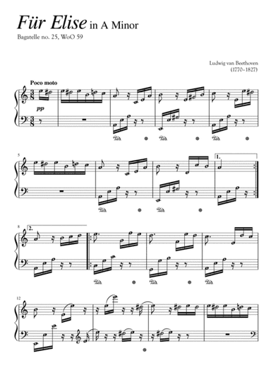 FUR ELISE (Beethoven Original) Piano Solo Classical Grade 4 - 5 with note names (arr. Published Harmony Valarie)