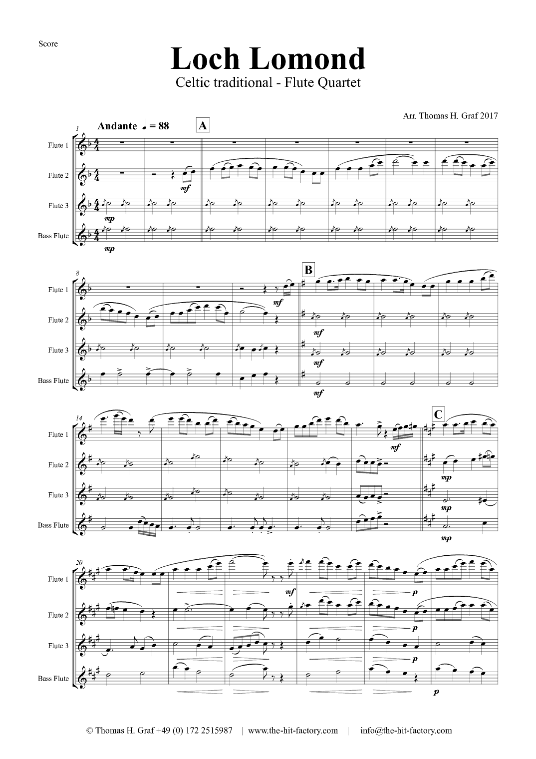 Loch Lomond - Celtic Traditional - Flute Quartet (arr. Thomas Graf)