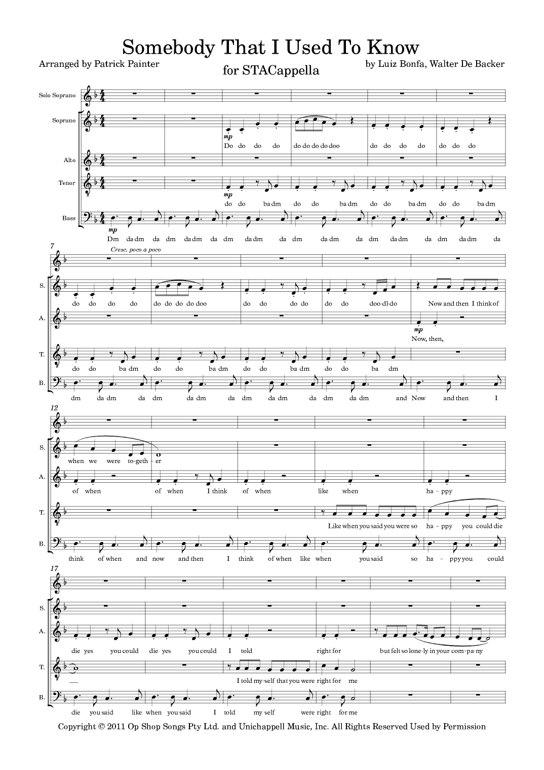Somebody That I Used To Know (arr. Patrick Painter)