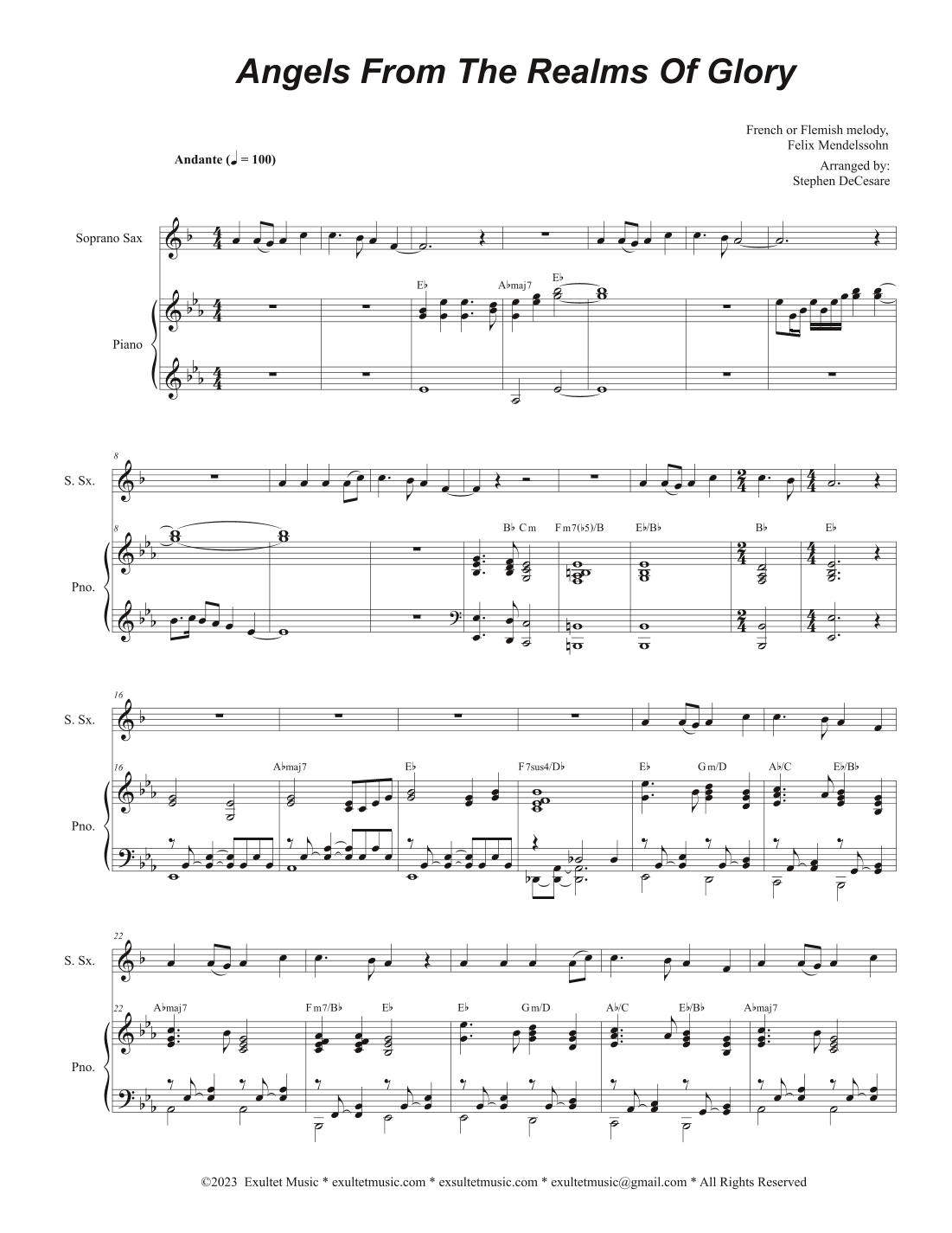Angels From The Realms Of Glory (Soprano Saxophone and Piano) (arr. Stephen DeCesare)