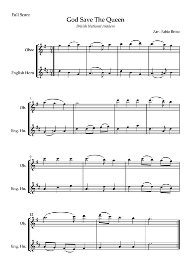 God Save The Queen (British National Anthem) for Oboe & English Horn Duo (arr. Fabio Britto)
