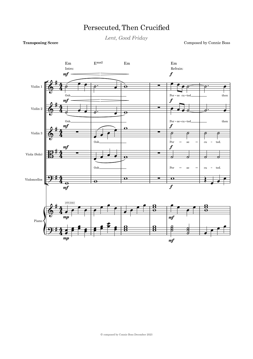 Persecuted Then Crucified Strings quintet with piano