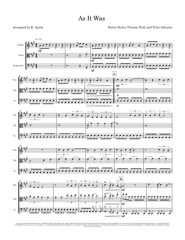 As It Was (arr. K. Speck)
