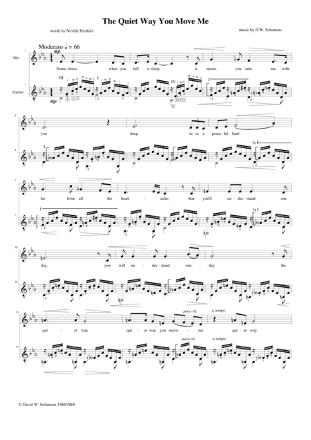 The Quiet way you move me for alto and guitar
