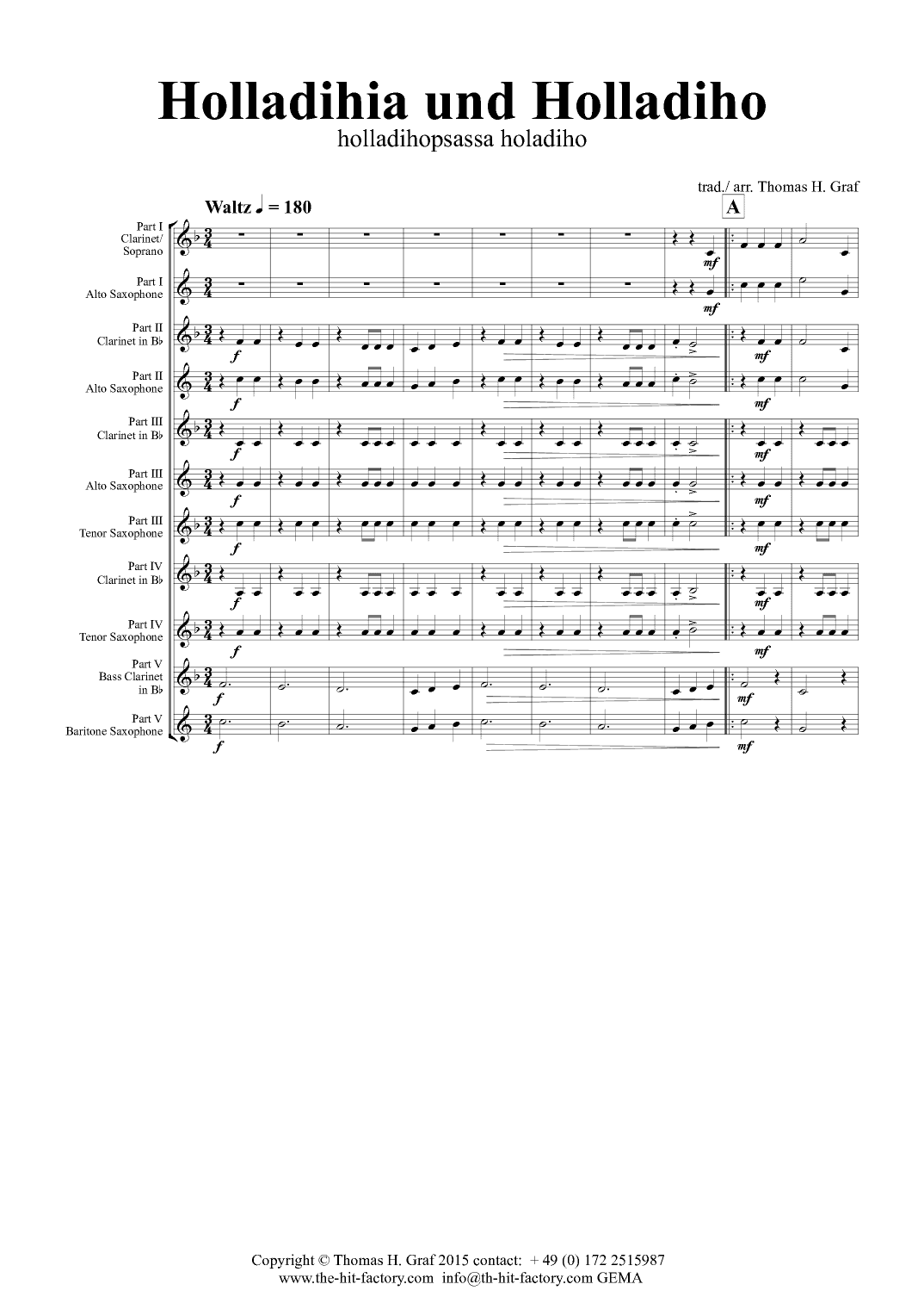 Holladihia und Holladiho - German Waltz - Octoberfest - Clarinet Quintet (arr. Thomas Graf)