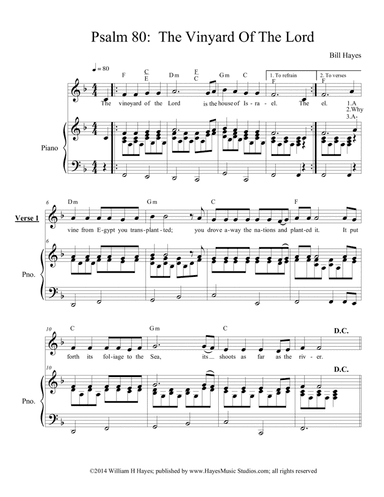 Psalm 80:  The Vinyard Of The Lord - piano/vocal