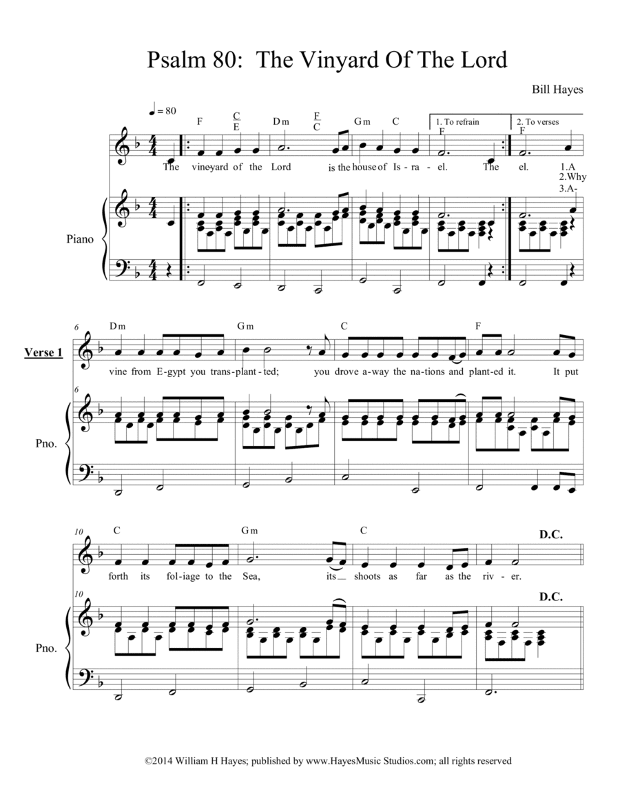 Psalm 80:  The Vinyard Of The Lord - piano/vocal