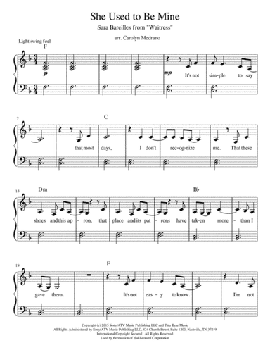 She Used To Be Mine from WAITRESS THE MUSICAL (arr. Carolyn Medrano)