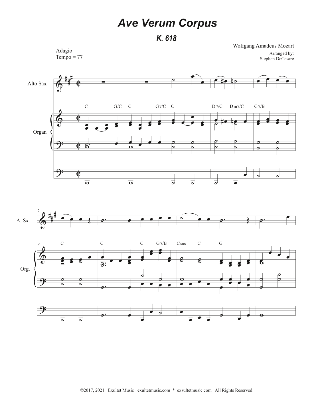 Ave Verum Corpus (Alto Saxophone - Organ Accompaniment) (arr. Stephen DeCesare)