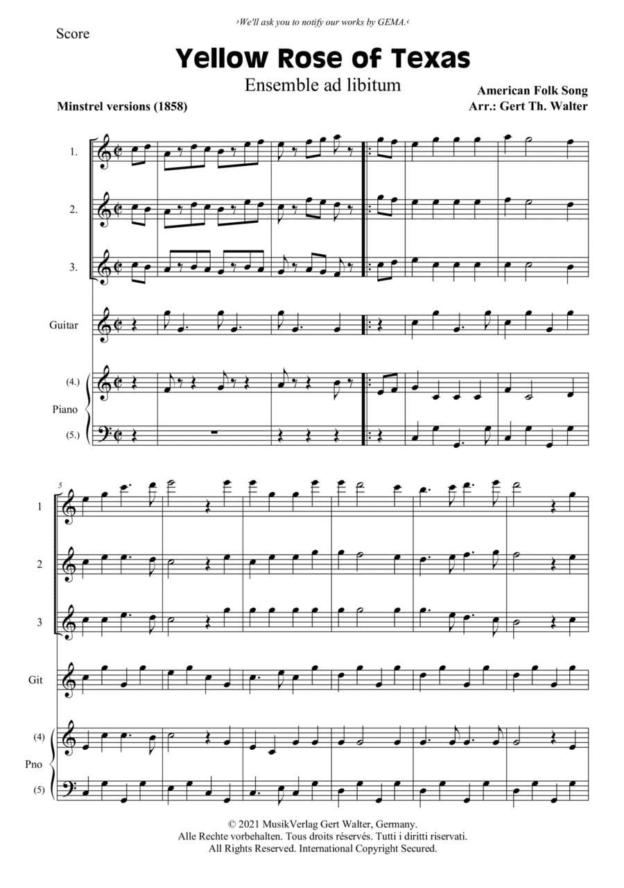 Yellow Rose of Texas (arr. Gert Th. Walter)