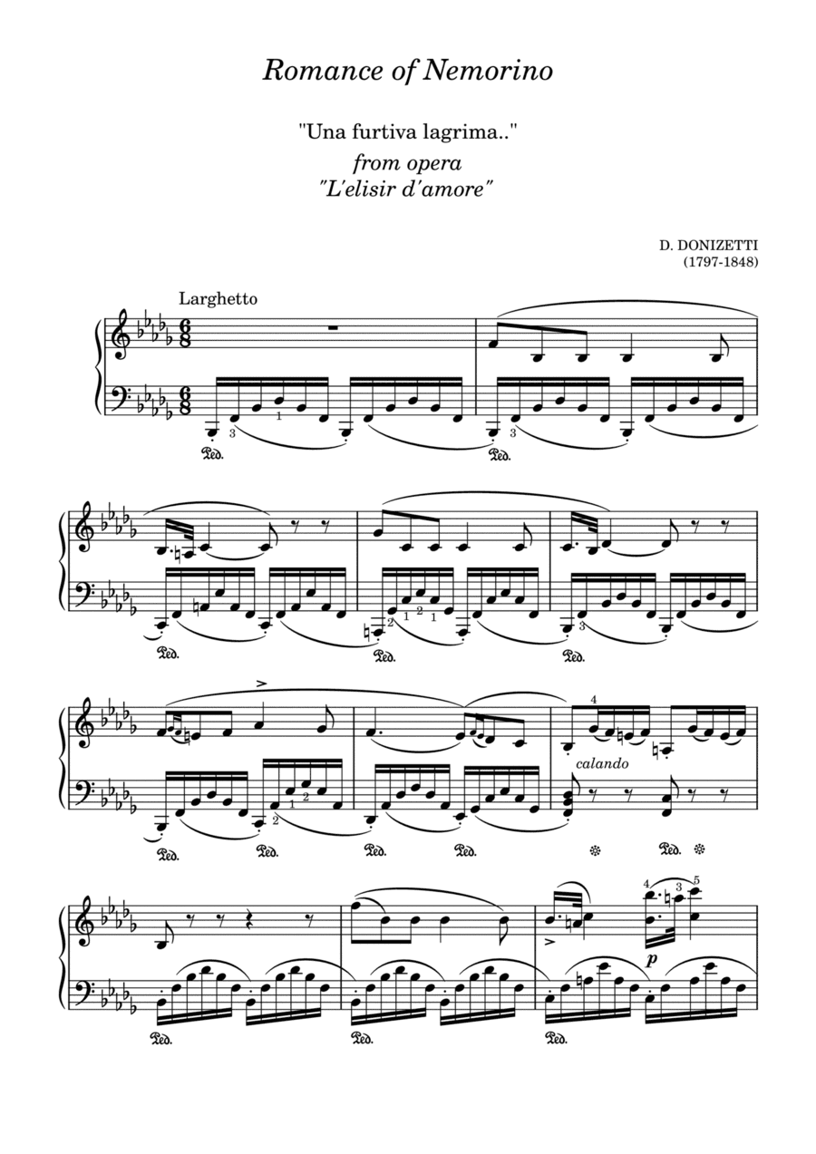 Romance of Nemorino for tenor from L'elisir d'amore by Donizetti (arr. V. Amoros)