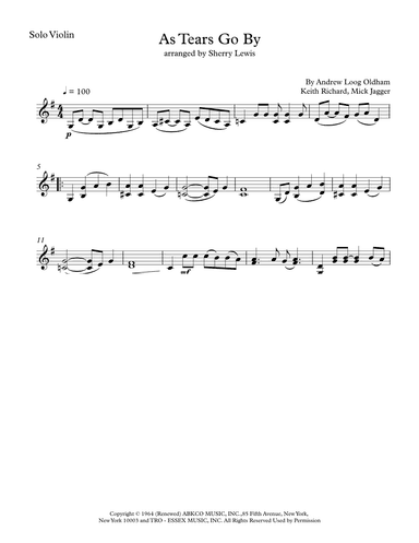 As Tears Go By (arr. Sherry Lewis)