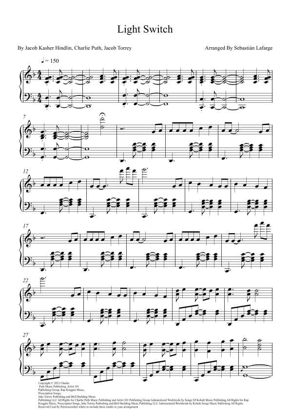 Light Switch (arr. Sebastian Lafarge)