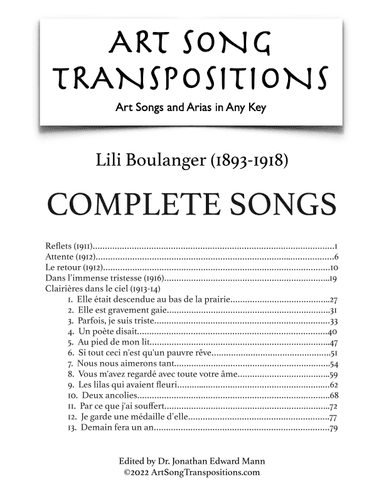 BOULANGER: COMPLETE SONGS (original keys) (arr. ArtSongTranspositions.com)