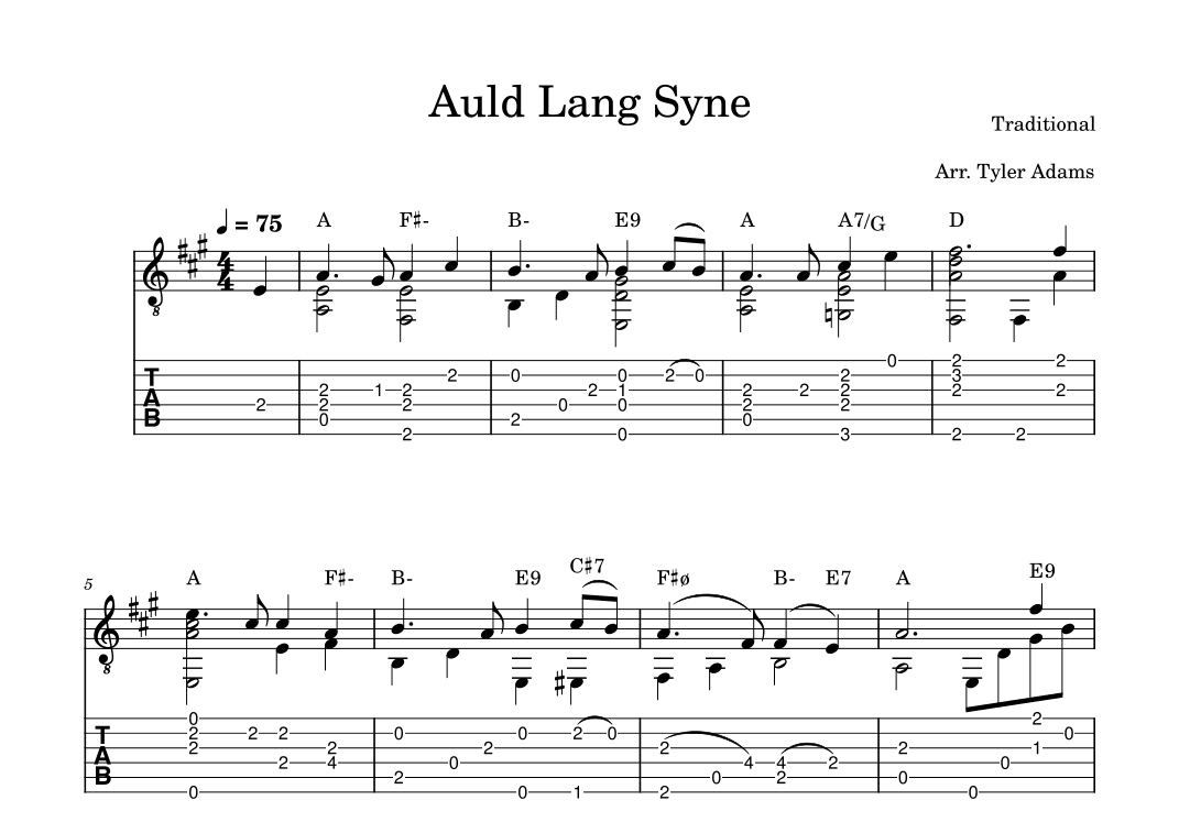 Auld Lang Syne (Intermediate Solo Guitar) (arr. Tyler Adams)