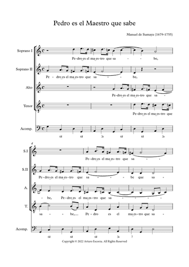 Pedro es el maestro que sabe - Villancico a 4 a N.P. Sn. Pedro - Score Only (arr. Arturo Escorza)