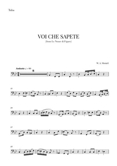 Mozart - Voi Che Sapete (for Tuba) (arr. Cadenza Editions)