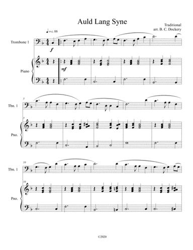 Auld Lang Syne (trombone solo) with optional piano accompaniment (arr. B. C. Dockery)
