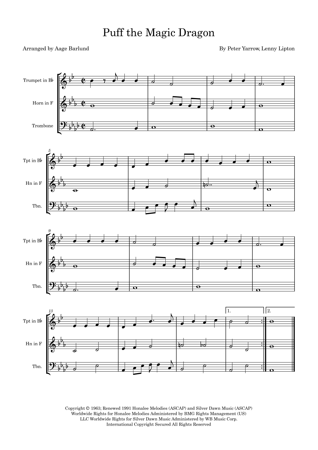 Puff The Magic Dragon (arr. Aage Barlund)