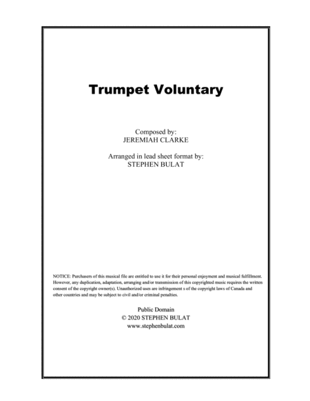 Trumpet Voluntary (Clarke) - Lead sheet in original key of D (arr. Stephen Bulat)