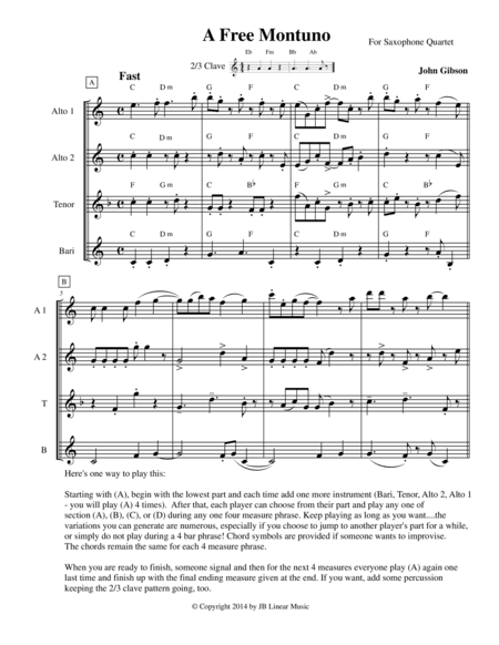 A Free Montuno - Salsa music where you decide how it sounds - for saxophone quartet