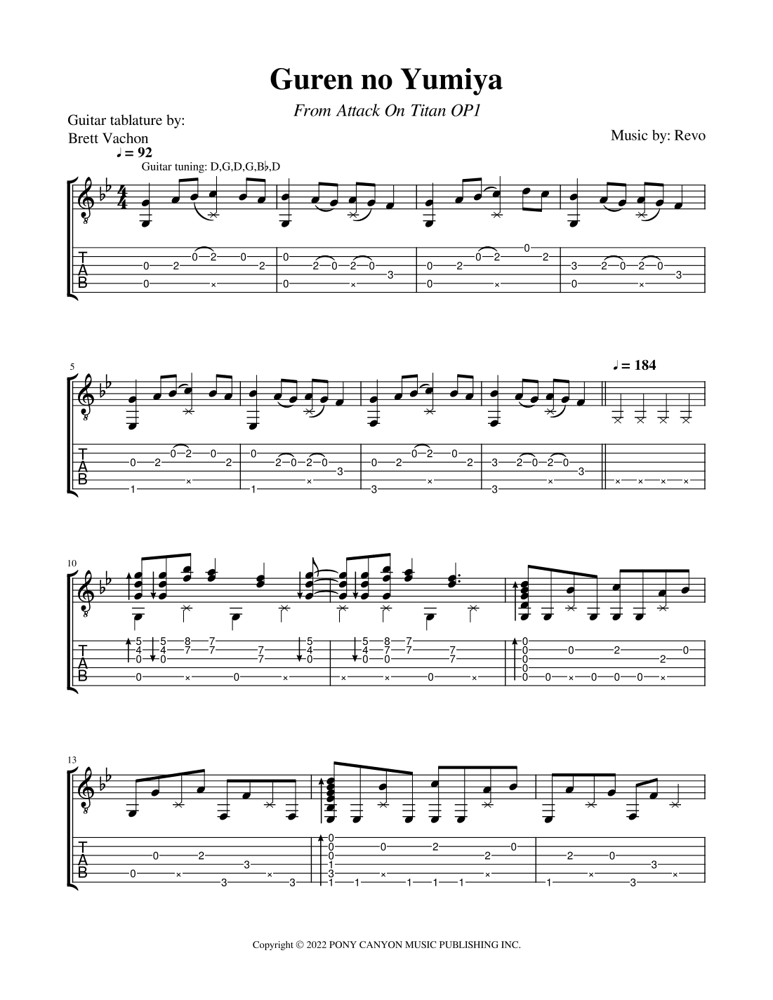 Gekijouban Shingeki No Kyojin Zenpen: Guren No Yumiya (arr. Brett Vachon)