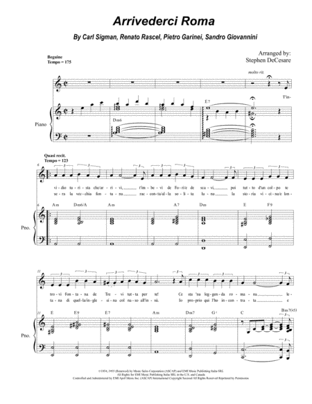 Arrivederci Roma (goodbye To Rome) (arr. Stephen DeCesare)