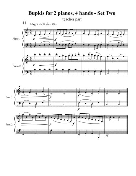 Bupkis for 2 Pianos, 4 hands - Set Two - teacher part
