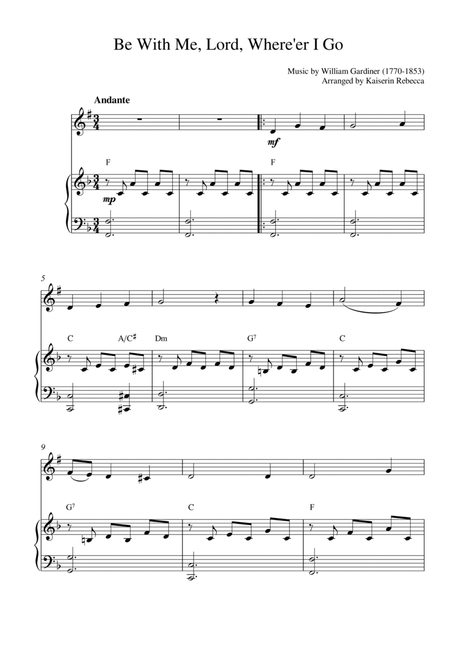 Be With Me, Lord, Where'er I Go (for trumpet in B flat solo and piano accompaniment) (arr. Kaiserin Rebecca)