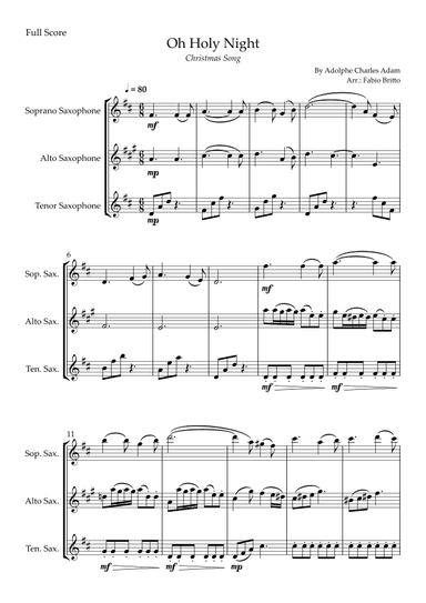 Oh Holly Night (Christmas Song) for Saxophone Trio (arr. Fabio Britto)