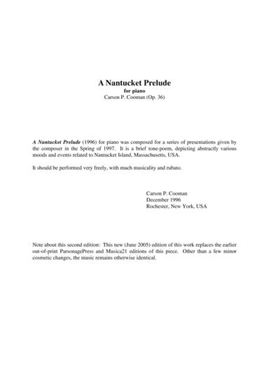 Carson Cooman: A Nantucket Prelude (1996) for piano