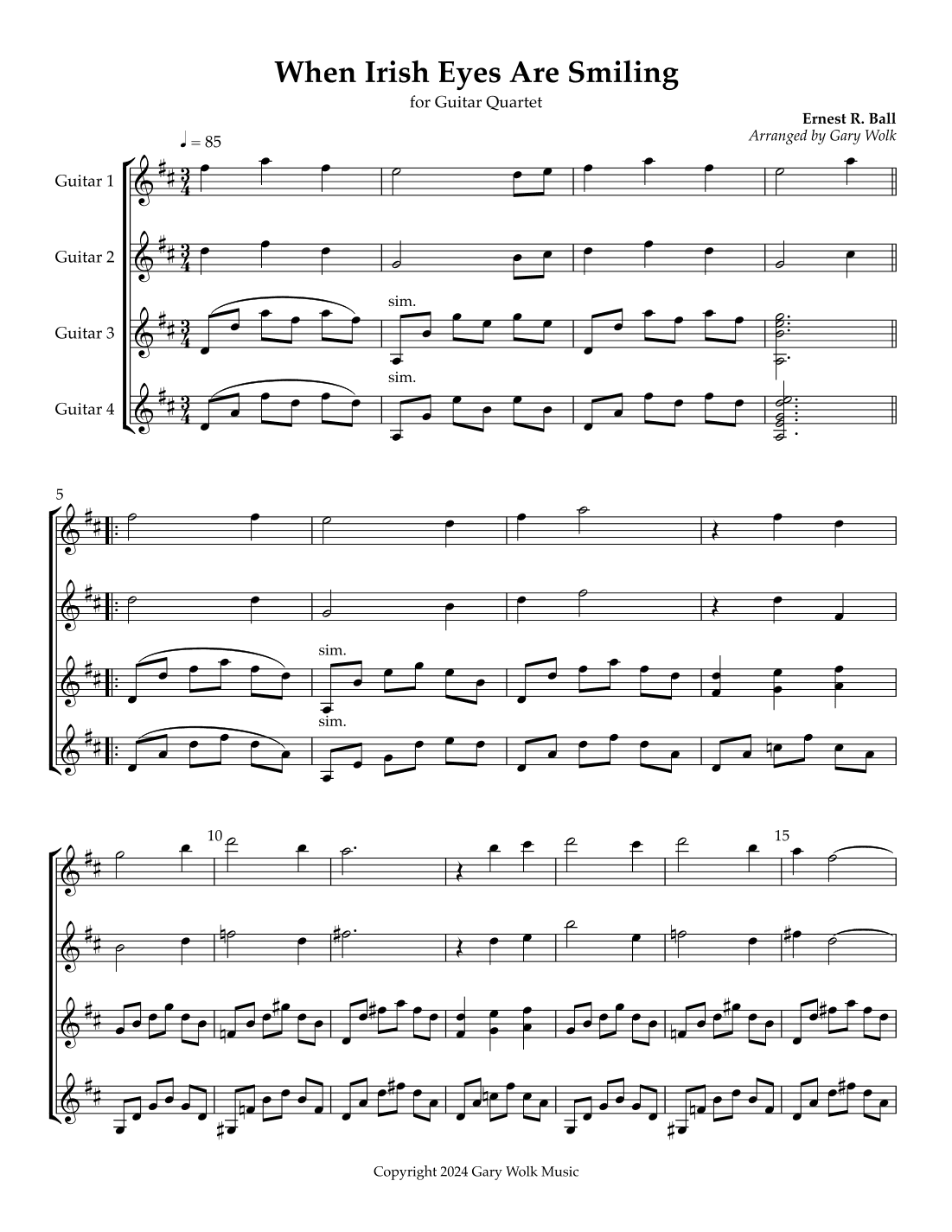 When Irish Eyes Are Smiling (arr. Gary Wolk)