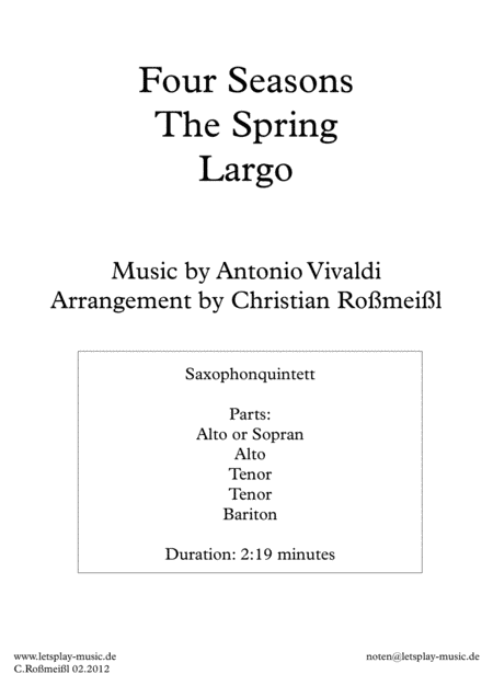 Four Seassons The Spring Largo Saxophonquintet (arr. Christian Roßmeißl)