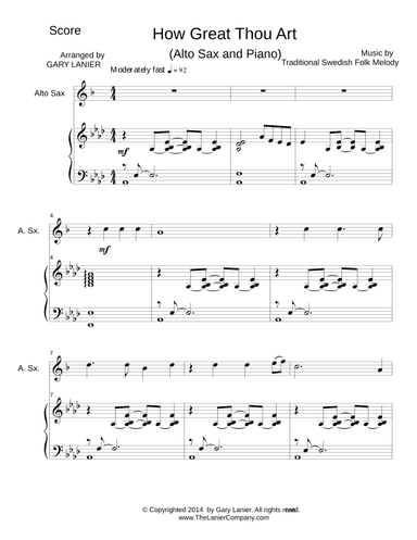 HOW GREAT THOU ART, Alto Sax and Piano (Score & Parts included) (arr. Gary Lanier)