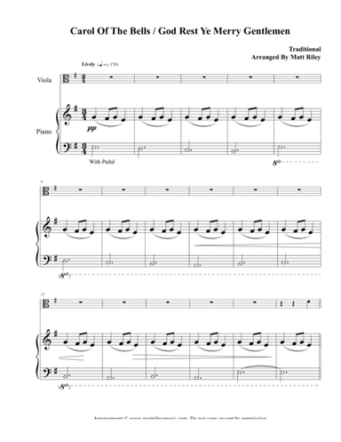 Carol of the Bells / God Rest Ye Merry Gentlemen – Viola (arr. www.mattrileymusic.com)