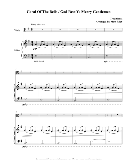 Carol of the Bells / God Rest Ye Merry Gentlemen – Viola (arr. www.mattrileymusic.com)