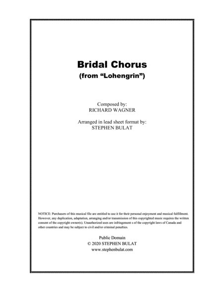 Bridal Chorus (Wagner) - Lead sheet (key of Db) (arr. Stephen Bulat)