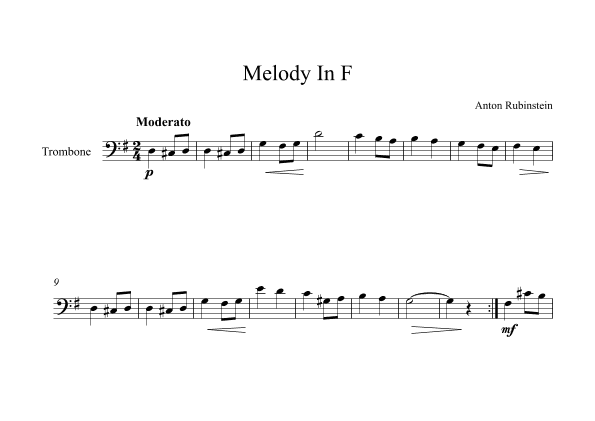 Melody In F - Anton Rubinstein (Trombone) (arr. Digital Book Music)