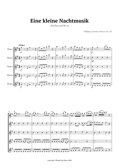 Eine kleine Nachtmusik by Mozart for Flute Quintet (arr. Ander)