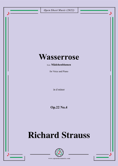 Richard Strauss-Wasserrose,Op.22 No.4,in d minor (arr. OSM Press)