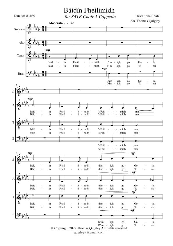 Báidín Fheilimidh (SATB A Cappella) (arr. Thomas Quigley)