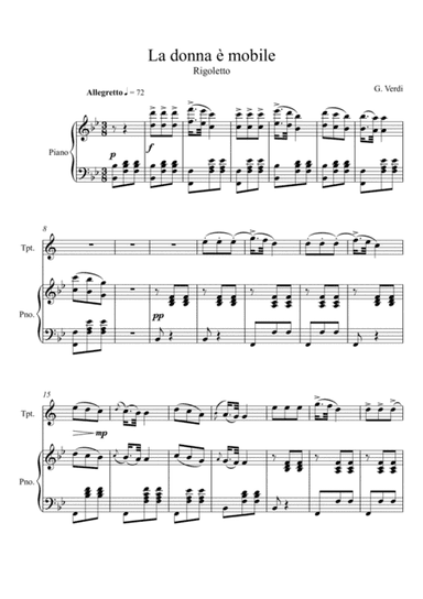 Giuseppe Verdi - La donna e mobile (Rigoletto) Trumpet Solo - Bb Key (arr. André Laitano)