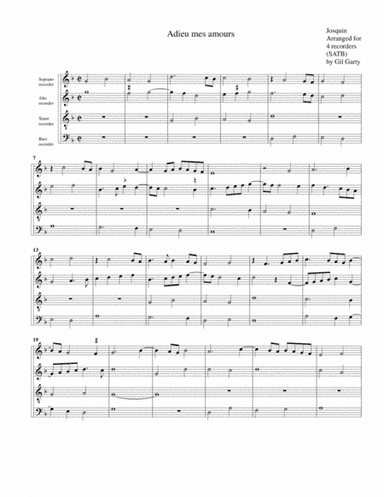 Adieu mes amours (arrangement for 4 recorders) (arr. Gil Garty)