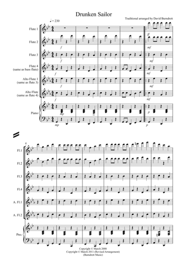 Drunken Sailor for Flute Quartet (arr. David Burndrett)