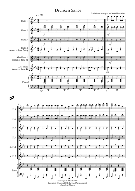 Drunken Sailor for Flute Quartet (arr. David Burndrett)