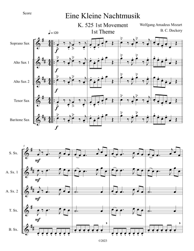 Eine Kleine Nachtmusik (A Little Night Music) for Saxophone Quintet (arr. B. C. Dockery)