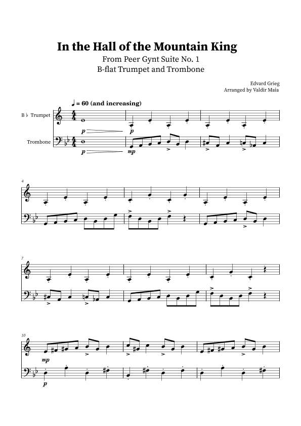In The Hall Of The Mountain King - Trumpet and Trombone Duet (arr. Valdir Maia)