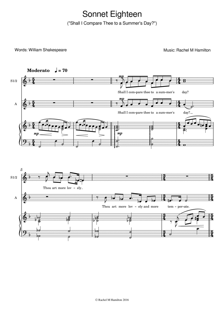Sonnet Eighteen ("Shall I Compare Thee") - SSA